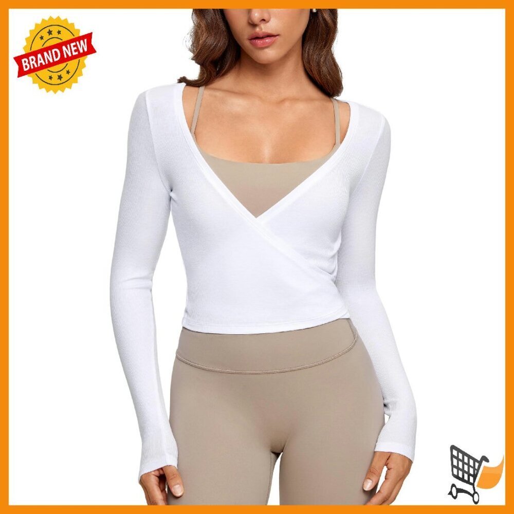 V-Neck Long Sleeve Wrap Top Slim Fit Soft Knit Yoga Layering Shirt